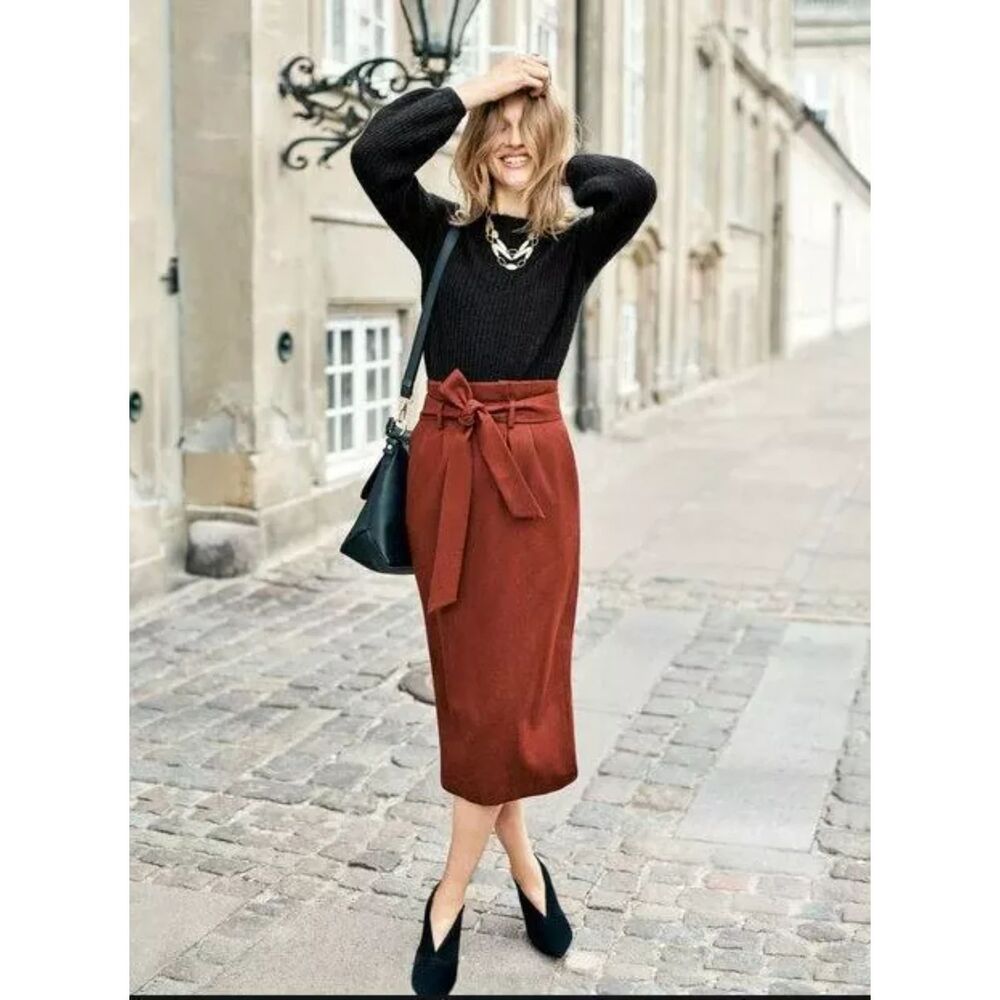 Boden Womens Rosemoor Paperbag Wool Skirt Size 16 Burgundy Wool Blend Midi Fall
